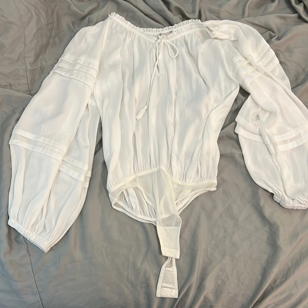 White Silk Blouse Body Suit Free People XS